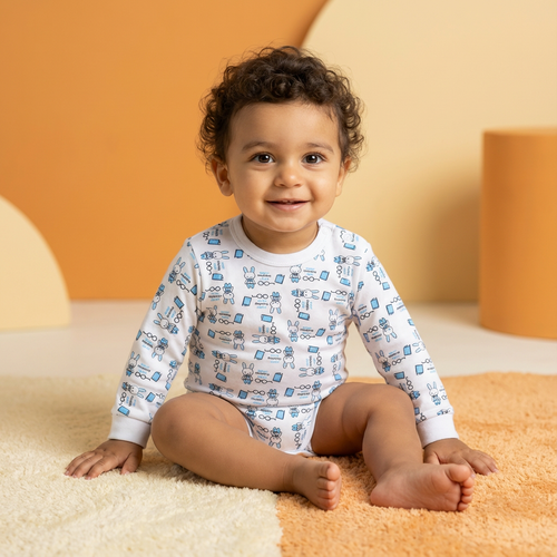 Printed Cotton Baby Long Sleeve Bodysuit - 3 Pack Bundle