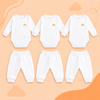 White Cotton Baby Long Sleeve Bodysuits & Pants – Bundle (6 Pieces)