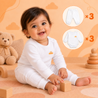 White Cotton Baby Long Sleeve Bodysuits & Pants – Bundle (6 Pieces)