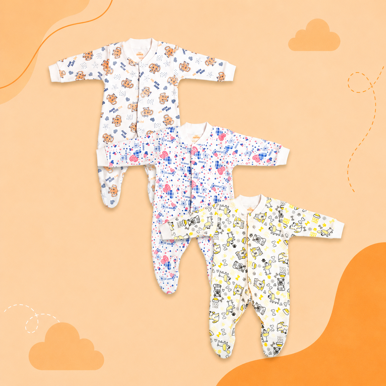 Printed Cotton Baby Footie - 3 Pack Bundle