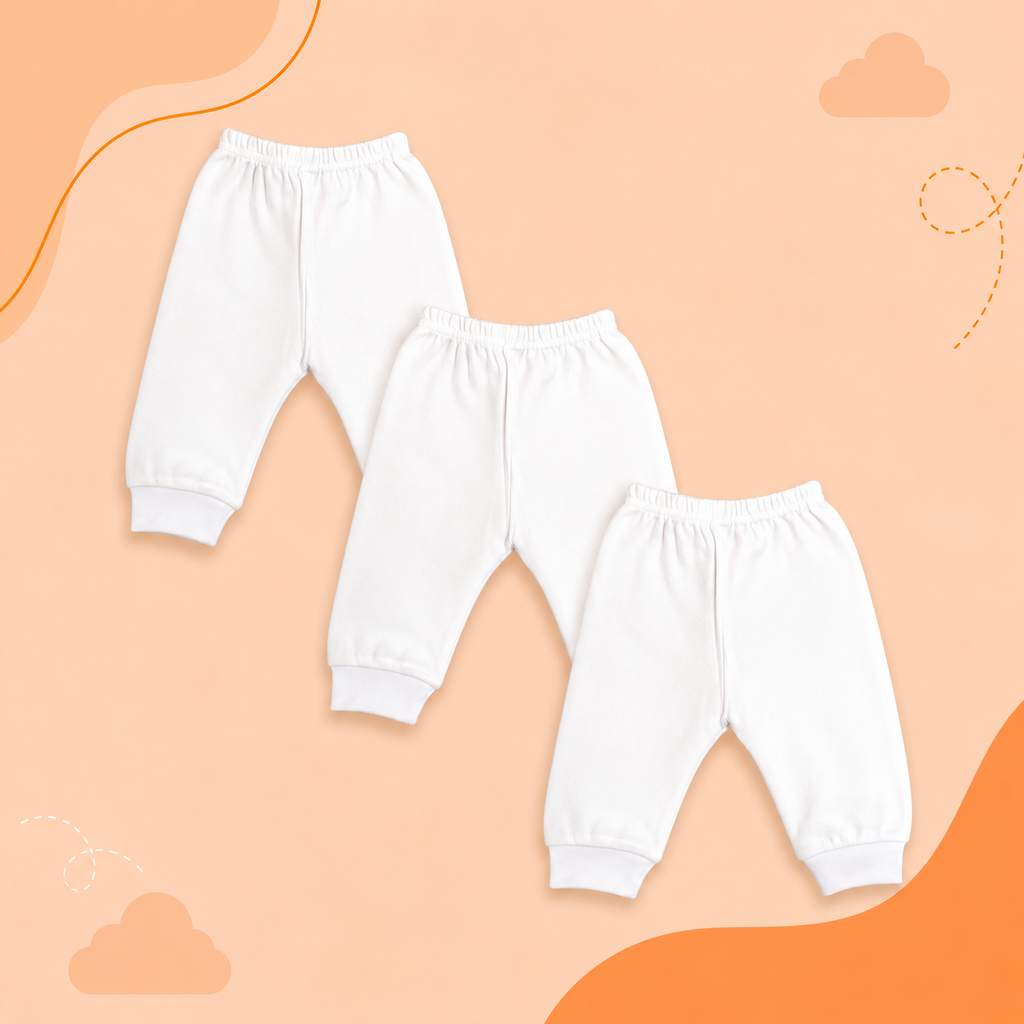 White Cotton Baby Pants – Bundle (3 Pieces)