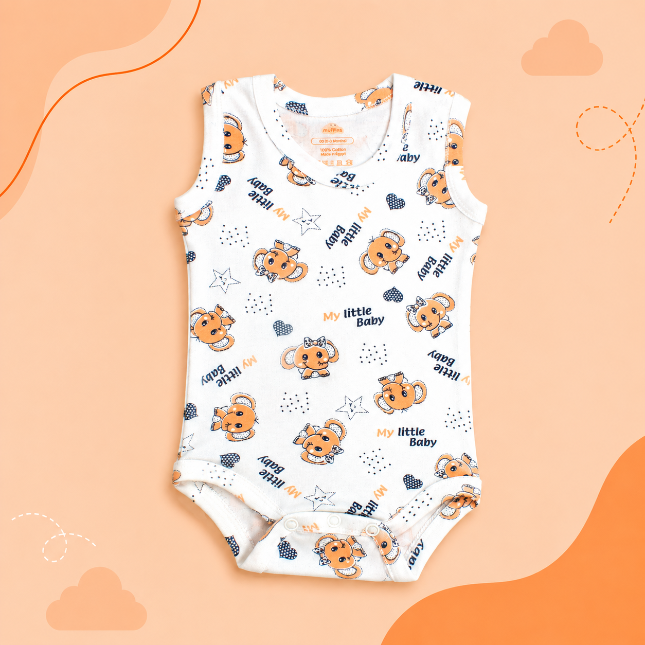 Printed Cotton Baby Sleeveless Bodysuit - Single