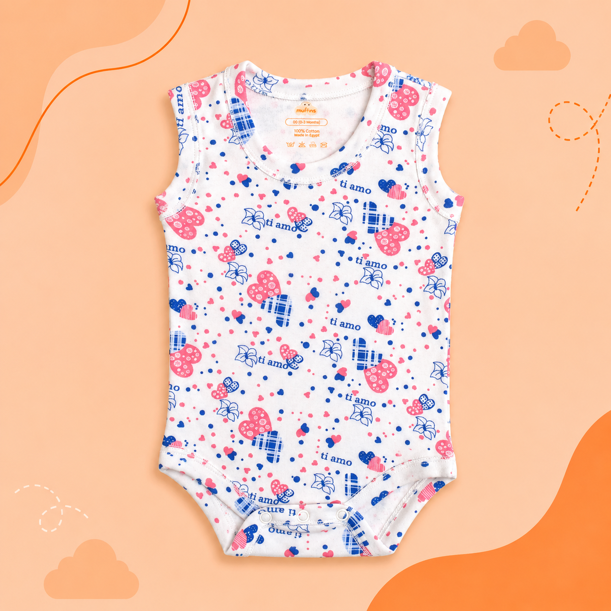 Printed Cotton Baby Sleeveless Bodysuit - Single