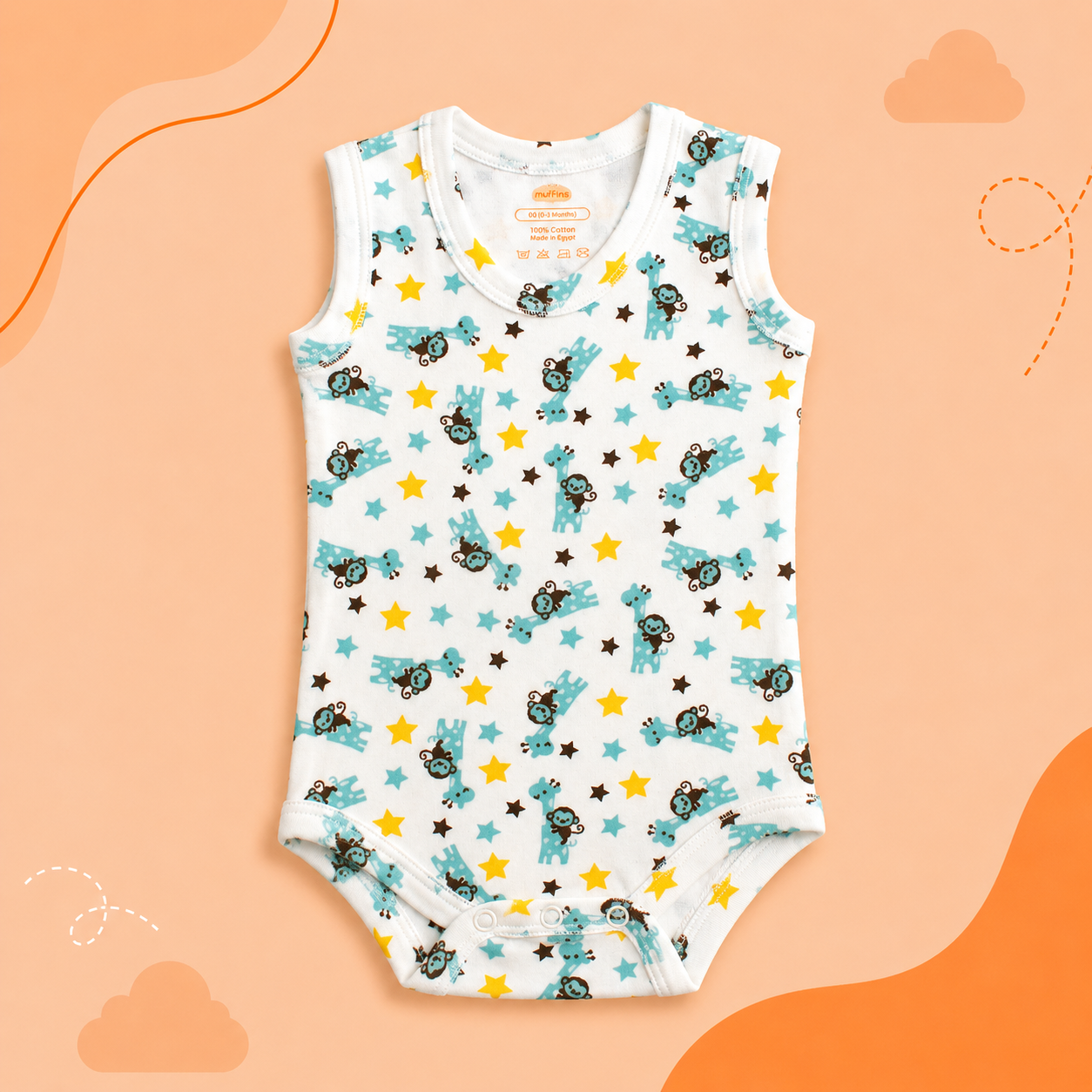 Printed Cotton Baby Sleeveless Bodysuit - Single