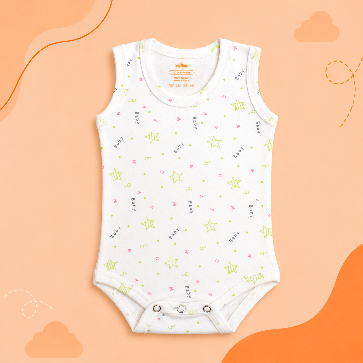 Printed Cotton Baby Sleeveless Bodysuit - Single