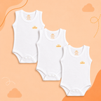 White Cotton Baby Sleeveless Bodysuit – Bundle (3 Pieces)