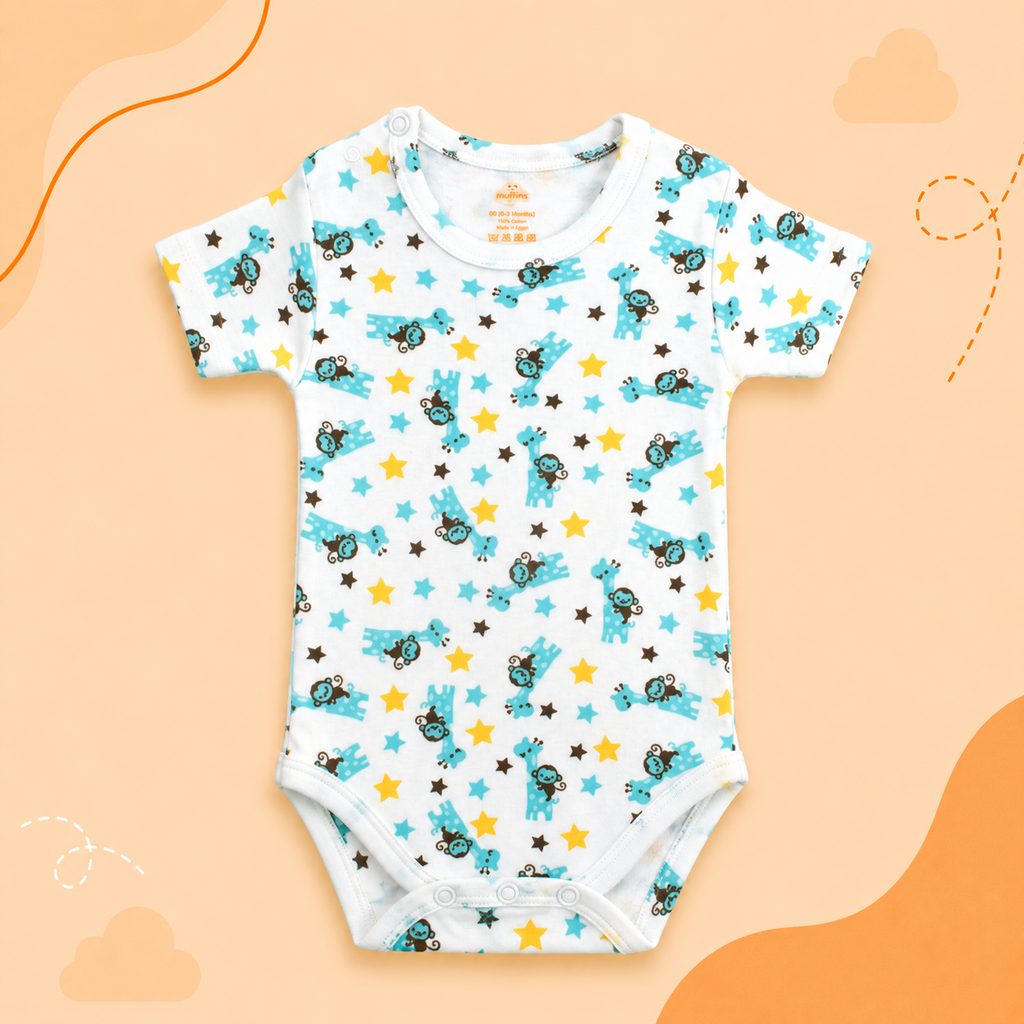 Printed Cotton Baby Short Sleeve Bodysuit - 3 Pack Bundle