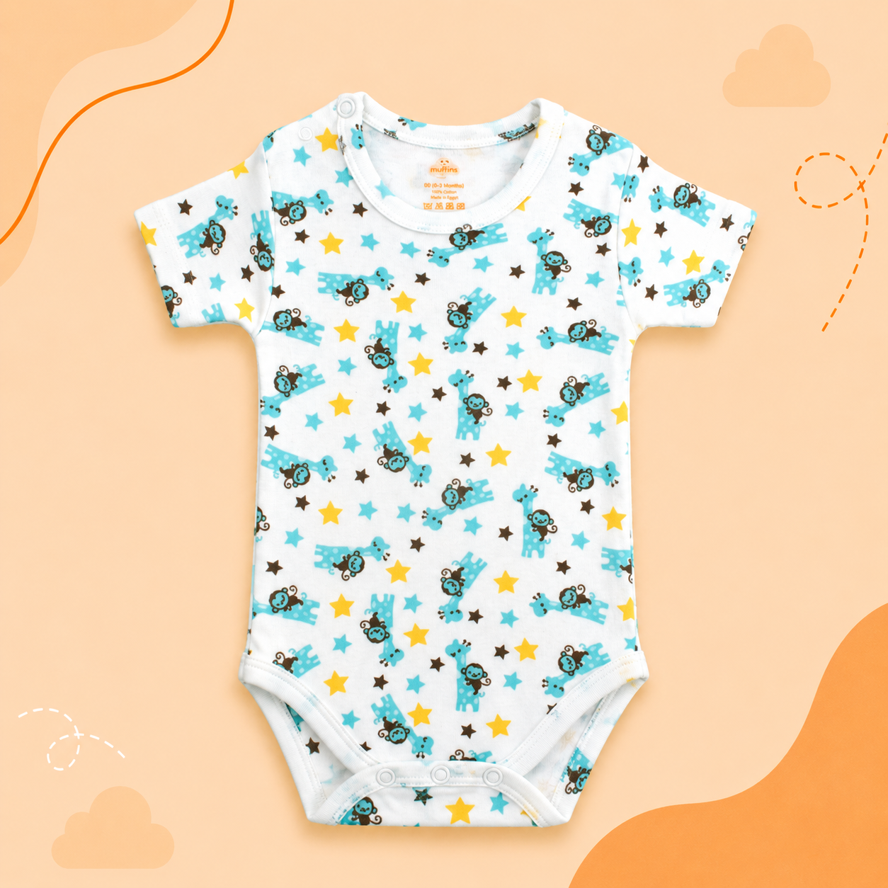 Printed Cotton Baby Short Sleeve Bodysuit - 3 Pack Bundle