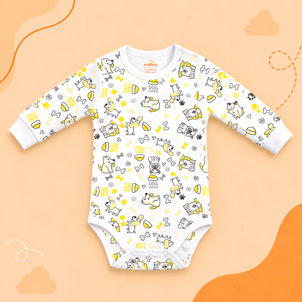 Printed Cotton Baby Long Sleeve Bodysuit - 3 Pack Bundle