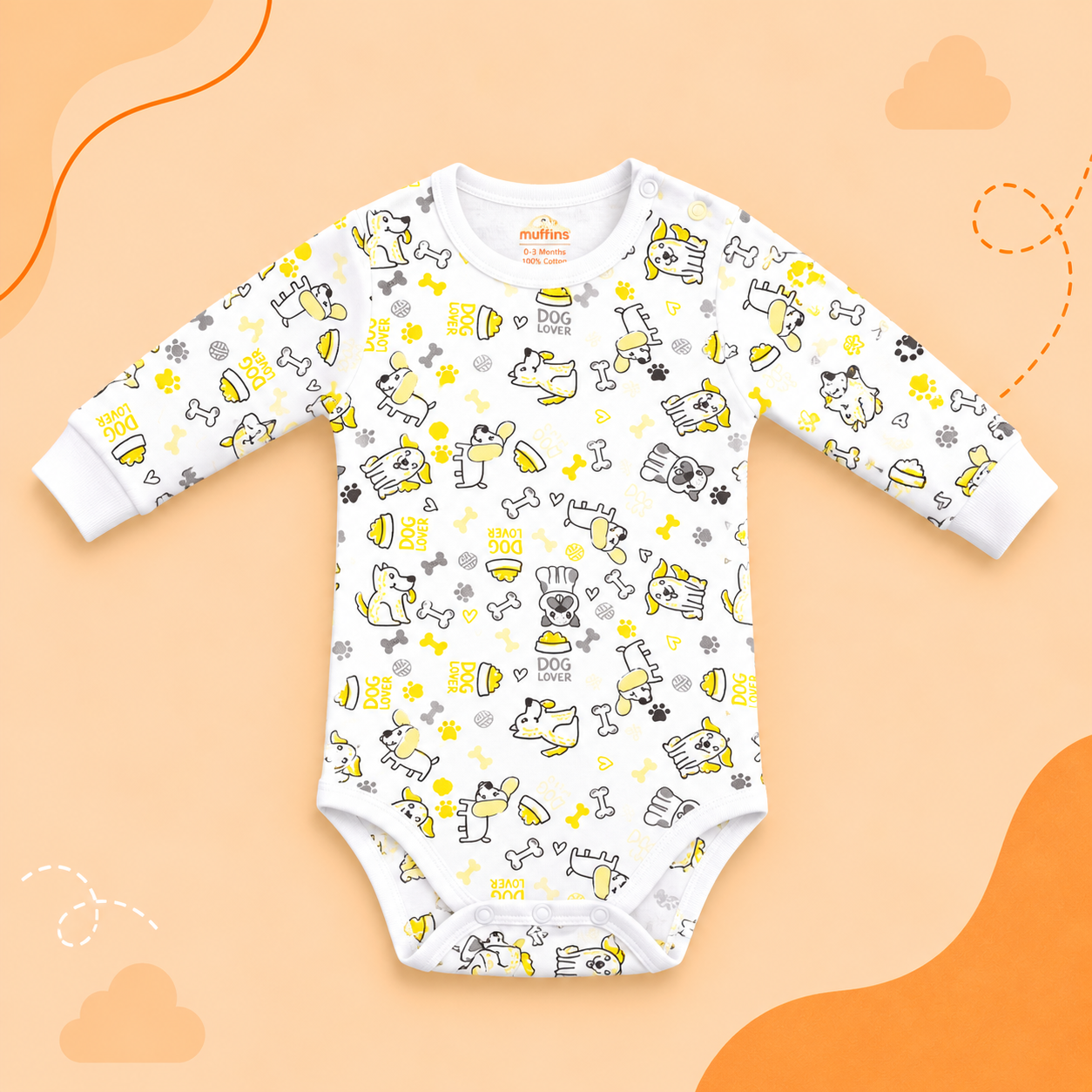Printed Cotton Baby Long Sleeve Bodysuit - 3 Pack Bundle