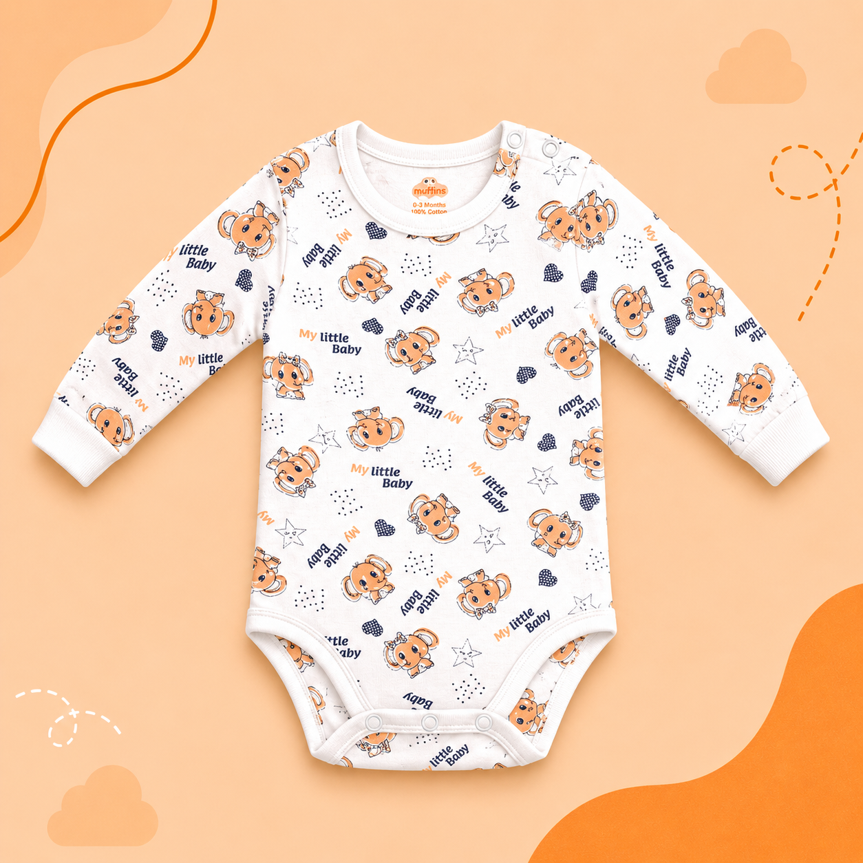 Printed Cotton Baby Long Sleeve Bodysuit - 3 Pack Bundle