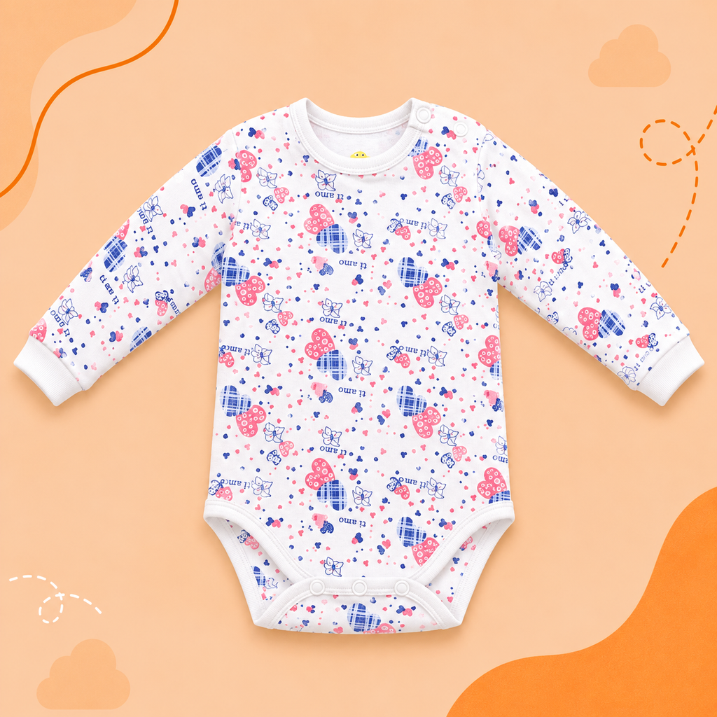 Printed Cotton Baby Long Sleeve Bodysuit - 3 Pack Bundle