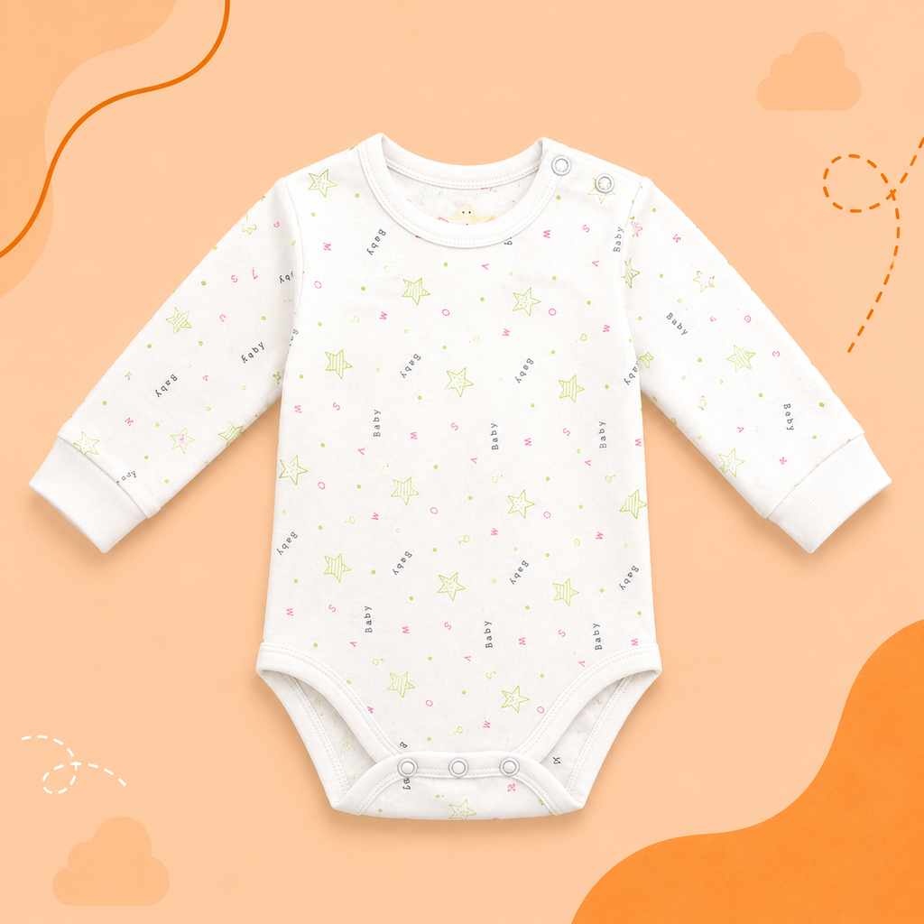 Printed Cotton Baby Long Sleeve Bodysuit - 3 Pack Bundle