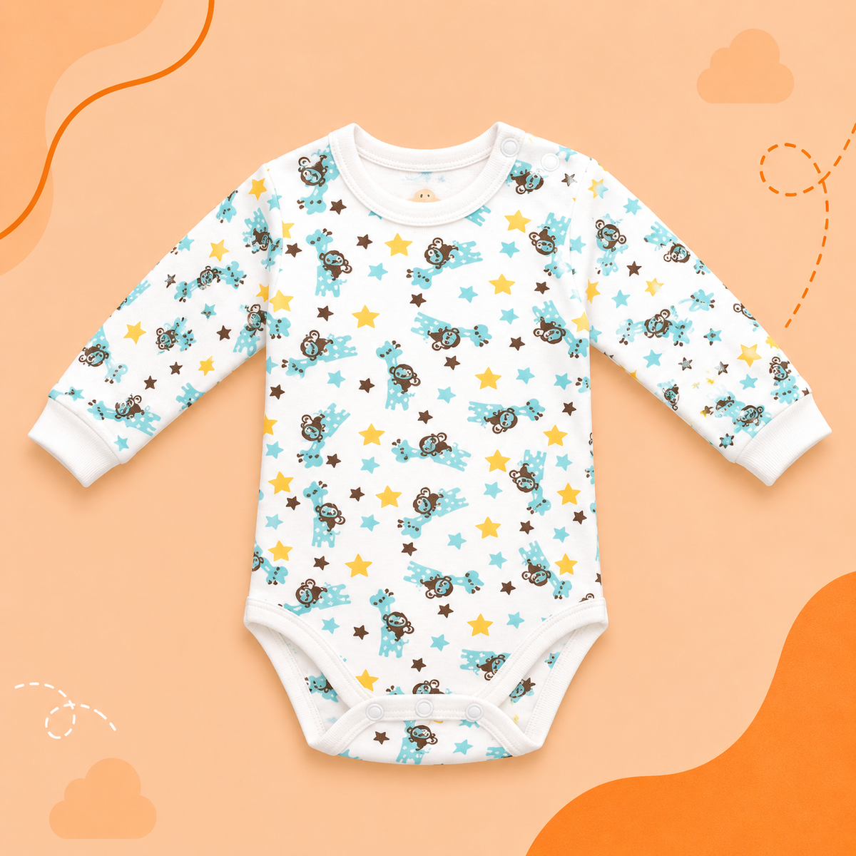 Printed Cotton Baby Long Sleeve Bodysuit - 3 Pack Bundle