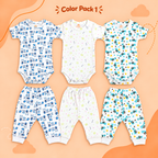 Printed Cotton Baby Short Sleeve Bodysuits & Pants – Bundle (6 Pieces)
