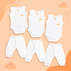 White Cotton Baby Sleeveless Bodysuits & Pants – Bundle (6 Pieces)