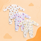 Printed Cotton Baby Jumpsuit - 3 Pack Bundle