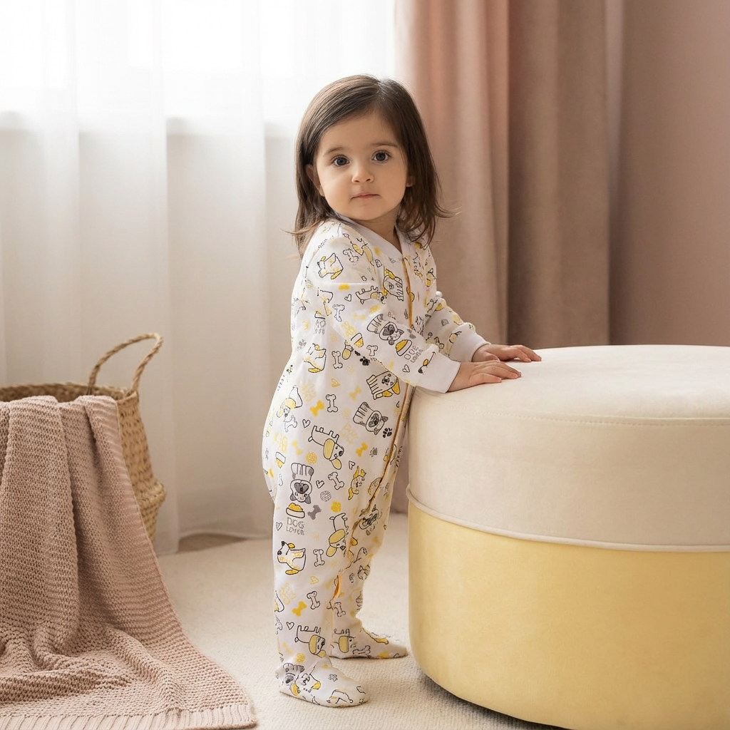 Printed Cotton Baby Footie - Single