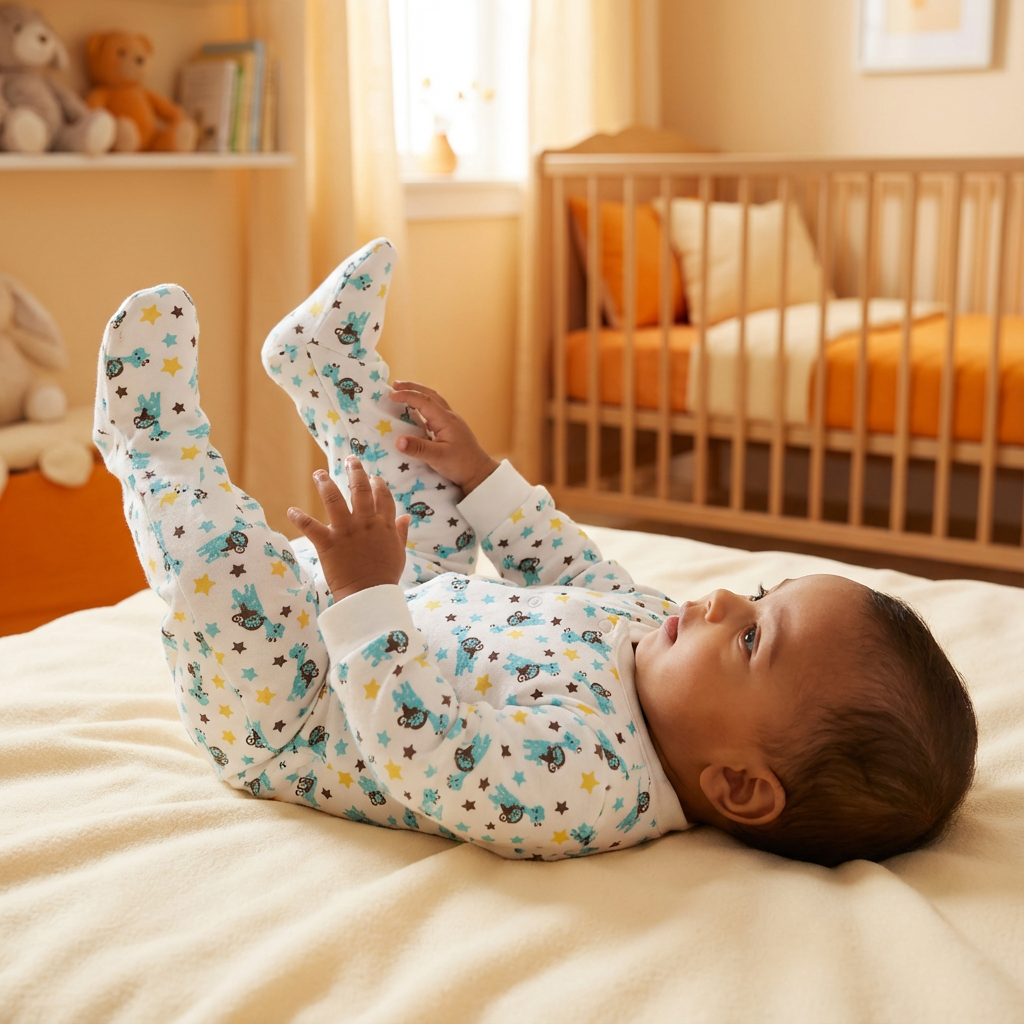 Printed Cotton Baby Footie - Single