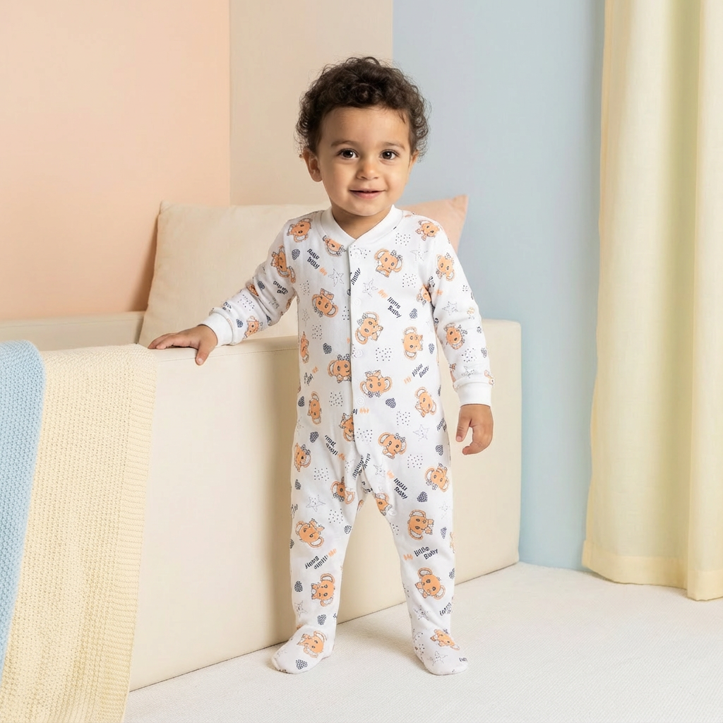 Printed Cotton Baby Footie - Single