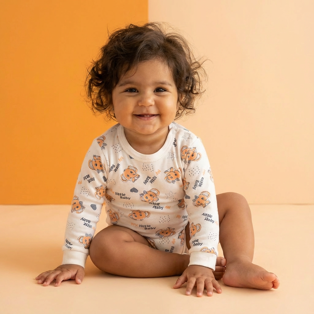 Printed Cotton Baby Long Sleeve Bodysuit - 3 Pack Bundle