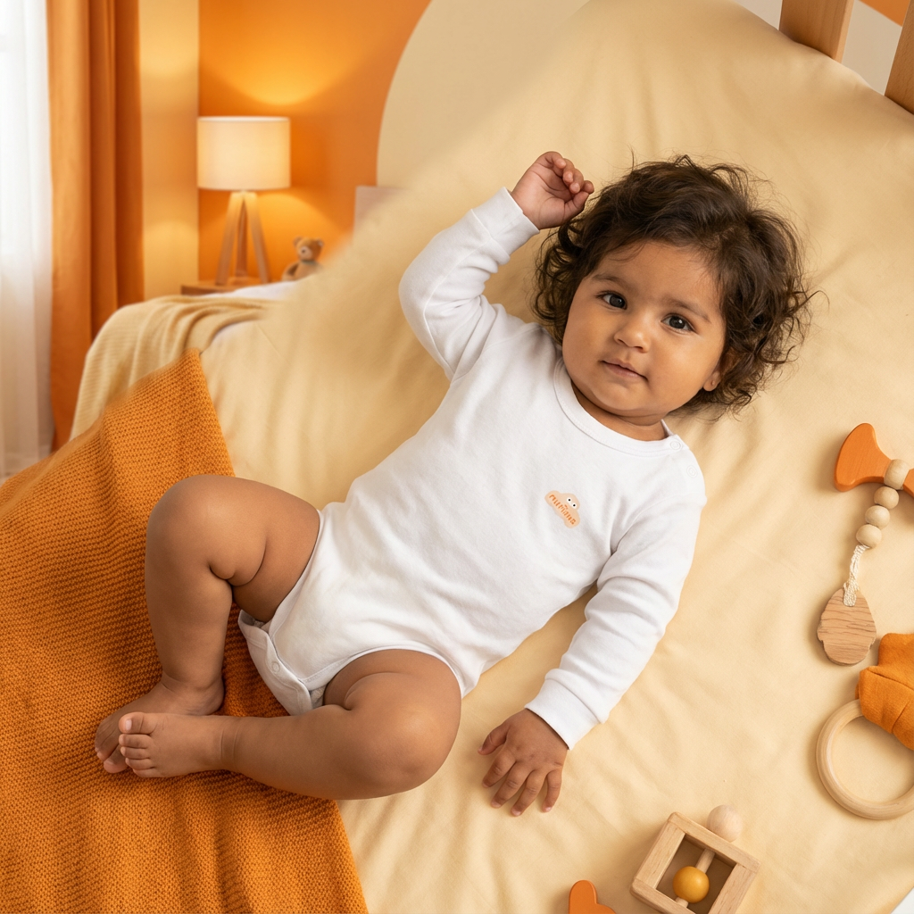 White Cotton Baby Long Sleeve Bodysuit – Single