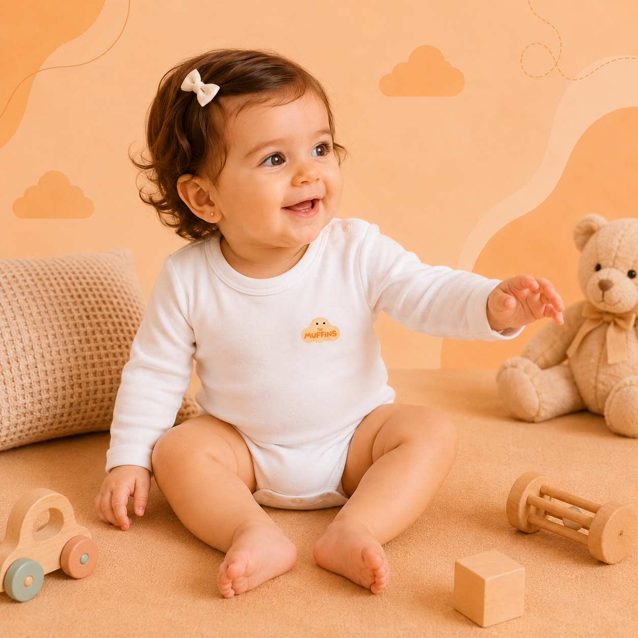 White Cotton Baby Long Sleeve Bodysuit – Bundle (3 Pieces)
