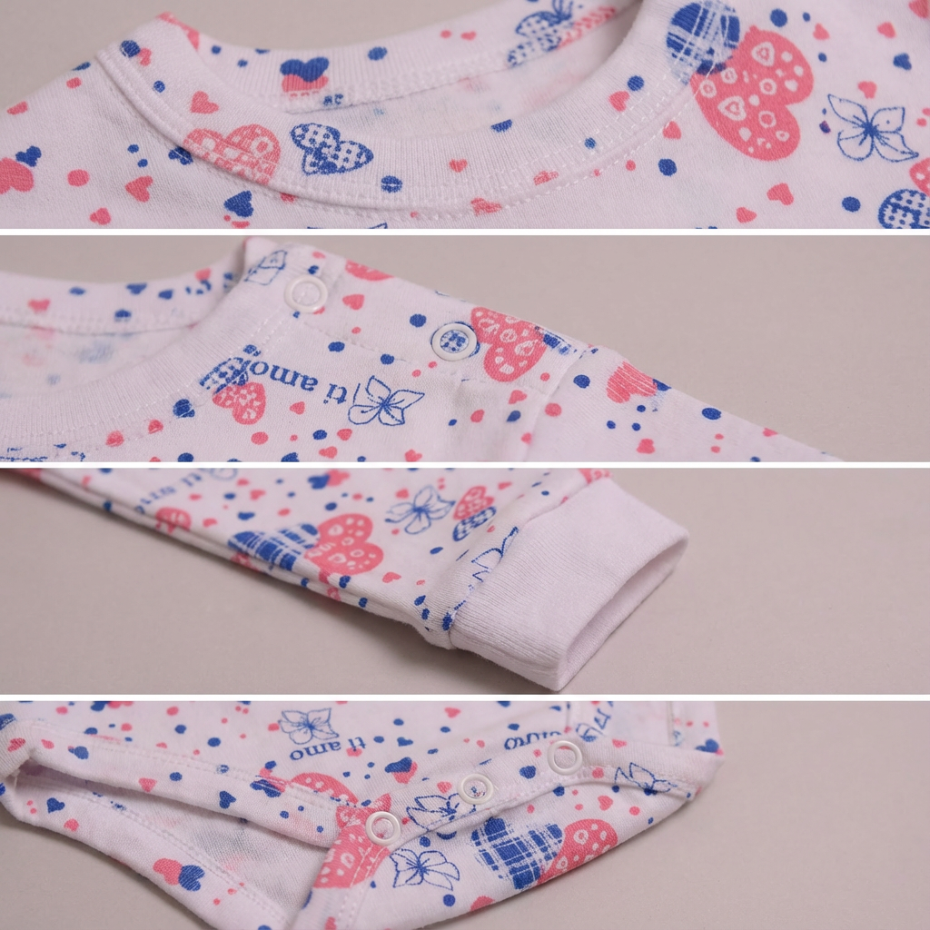 Printed Cotton Baby Long Sleeve Bodysuit - 3 Pack Bundle