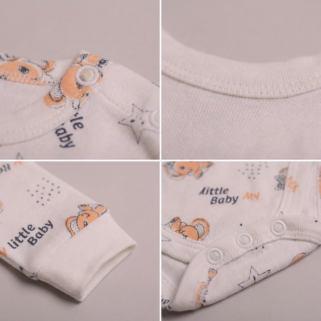 Printed Cotton Baby Long Sleeve Bodysuit - 3 Pack Bundle