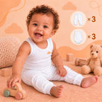 White Cotton Baby Sleeveless Bodysuits & Pants – Bundle (6 Pieces)