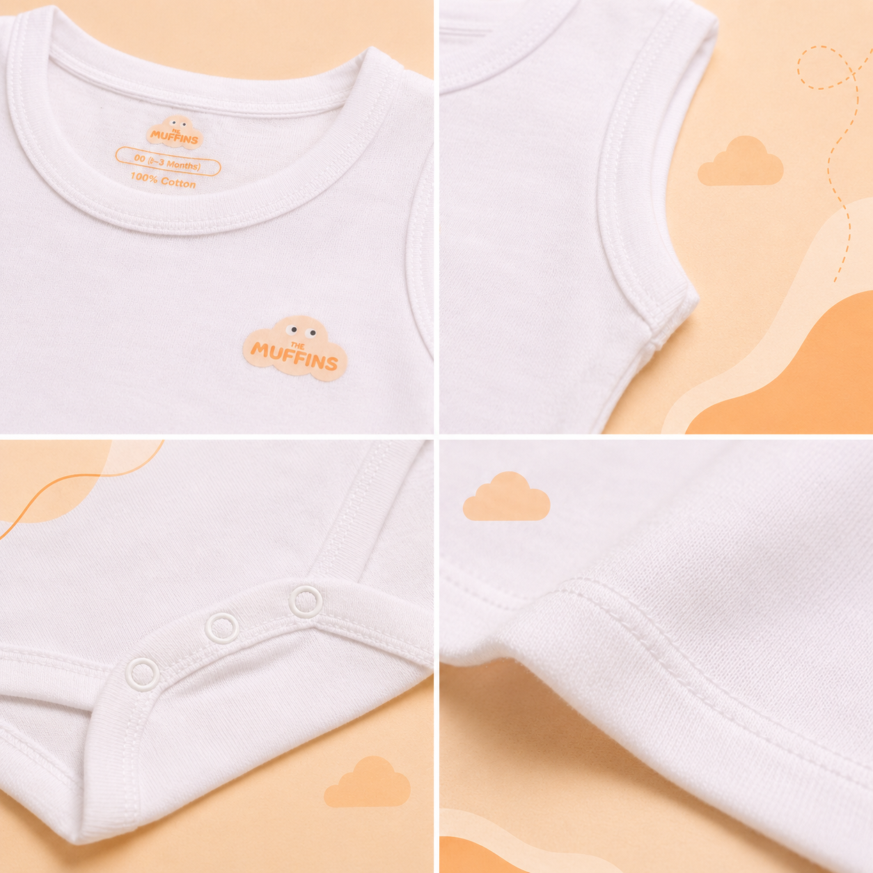 White Cotton Baby Sleeveless Bodysuit – Bundle (3 Pieces)