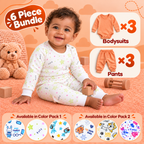 Printed Cotton Baby Long Sleeve Bodysuits & Pants – Bundle (6 Pieces)