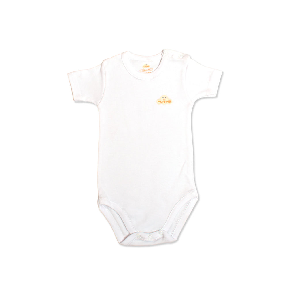White Cotton Baby Short Sleeve Bodysuit – Single