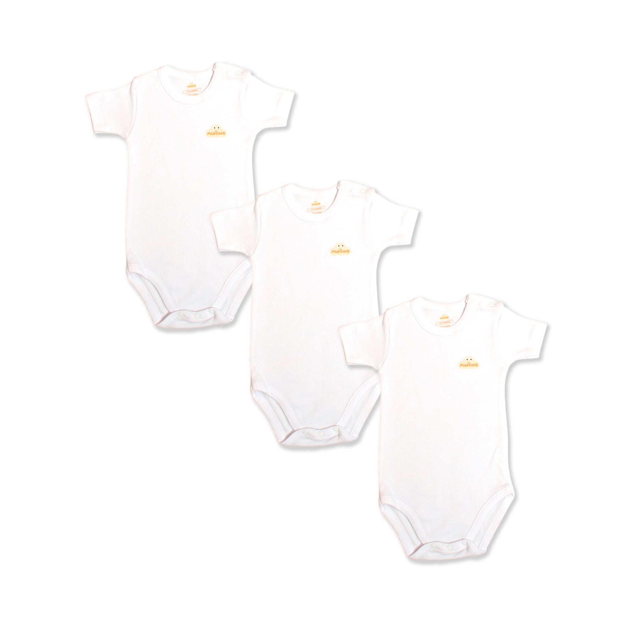 White Cotton Baby Short Sleeve Bodysuit – Bundle (3 Pieces)