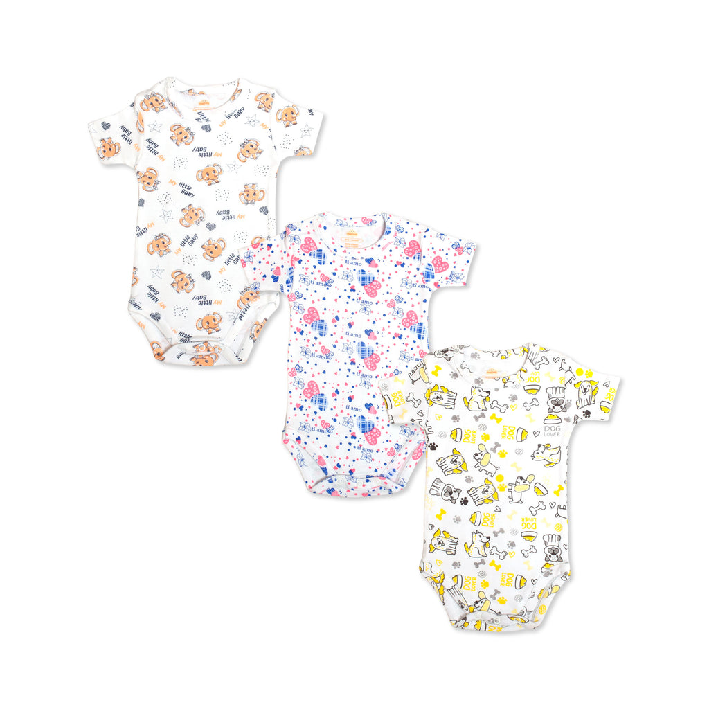 Printed Cotton Newborn Short Sleeve Sidesnap - 3 Pack Bundle