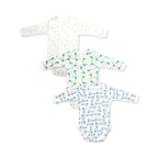 Printed Cotton Baby Long Sleeve Bodysuit - 3 Pack Bundle