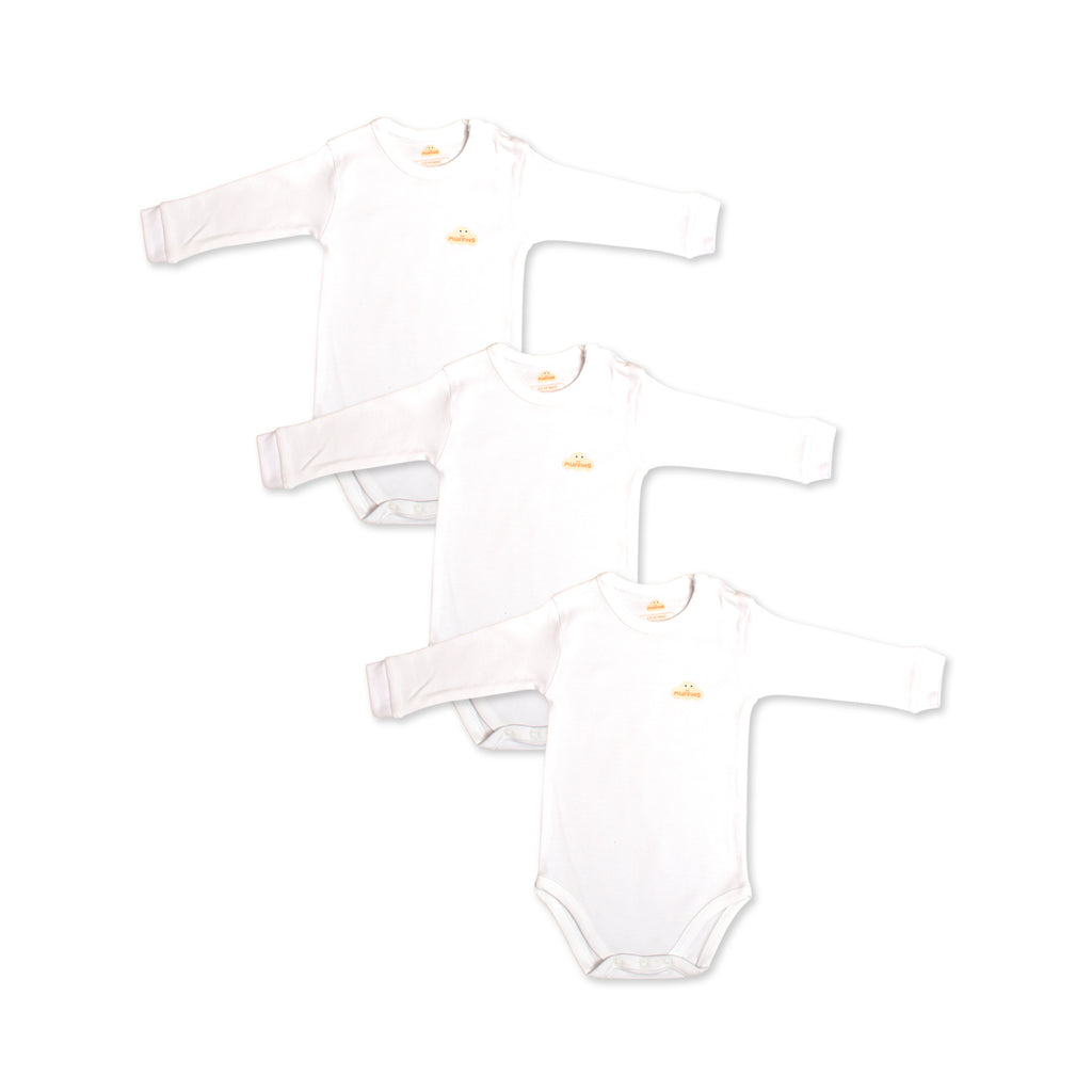 White Cotton Baby Long Sleeve Bodysuit – Single
