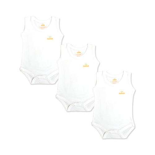 White Cotton Baby Sleeveless Bodysuit – Bundle (3 Pieces)