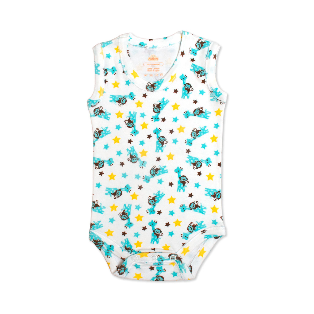 Printed Cotton Baby Sleeveless Bodysuit - 3 Pack Bundle