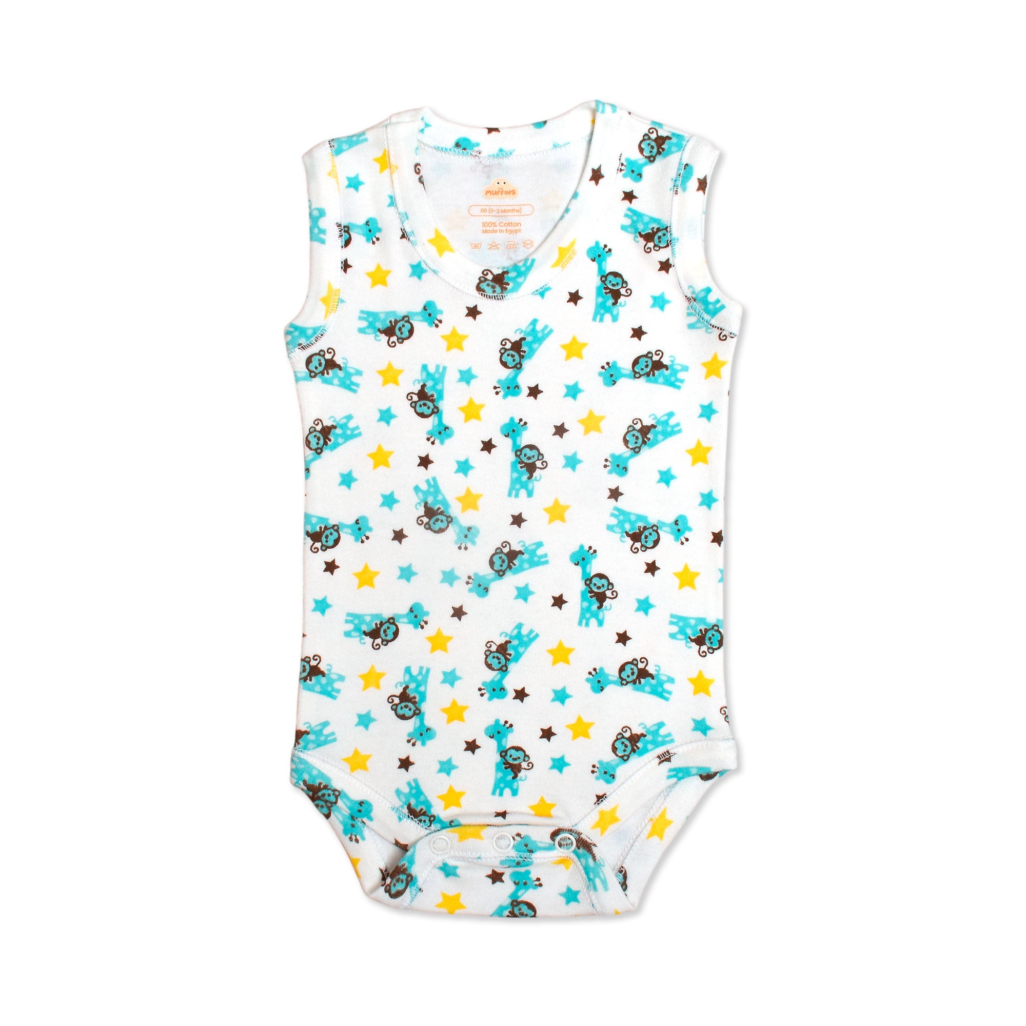 Printed Cotton Baby Sleeveless Bodysuit - Single