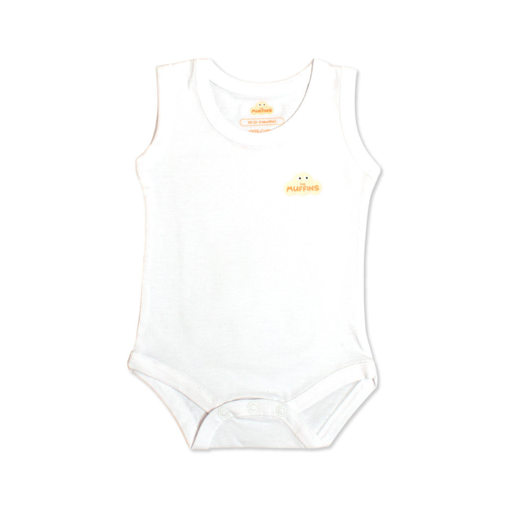 White Cotton Baby Sleeveless Bodysuit – Single