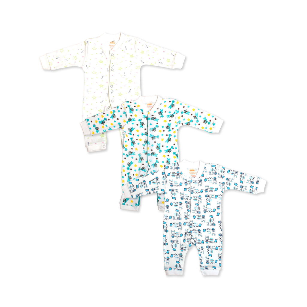 Printed Cotton Baby Jumpsuit - 3 Pack Bundle