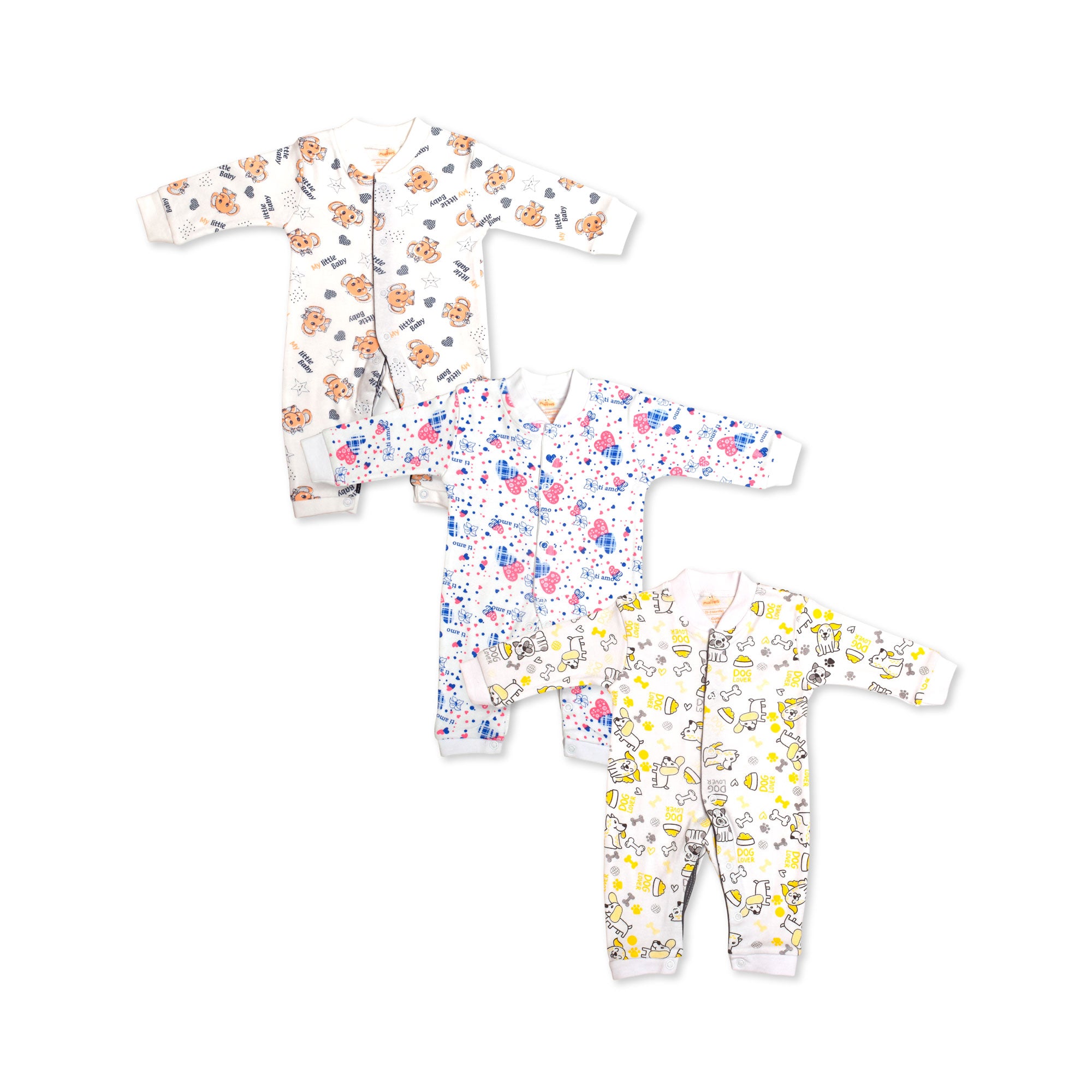 Printed Cotton Baby Jumpsuit - 3 Pack Bundle