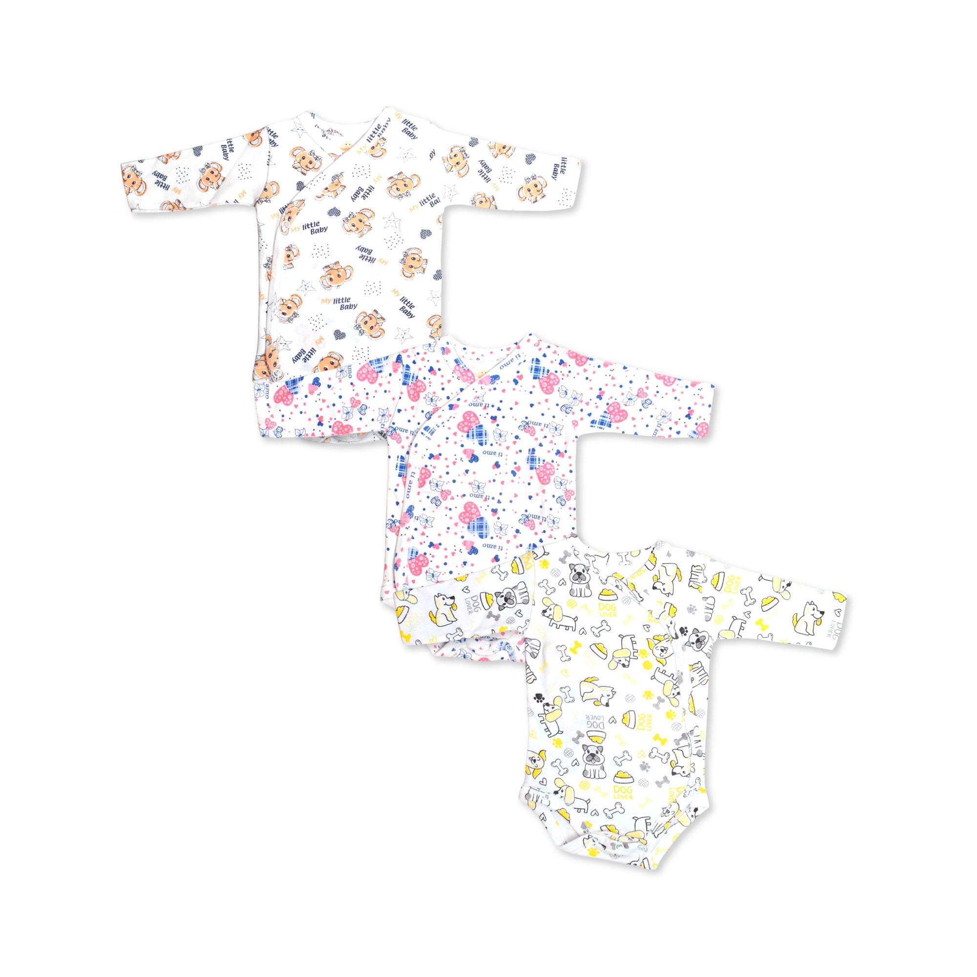 Printed Cotton Newborn Long Sleeve Sidesnap - 3 Pack Bundle