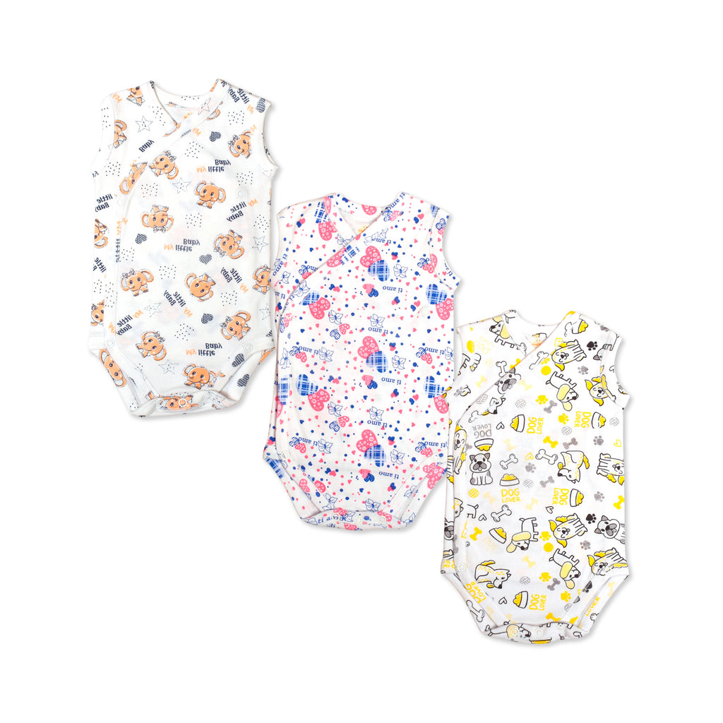 Printed Cotton Newborn Sleeveless Sidesnap - 3 Pack Bundle