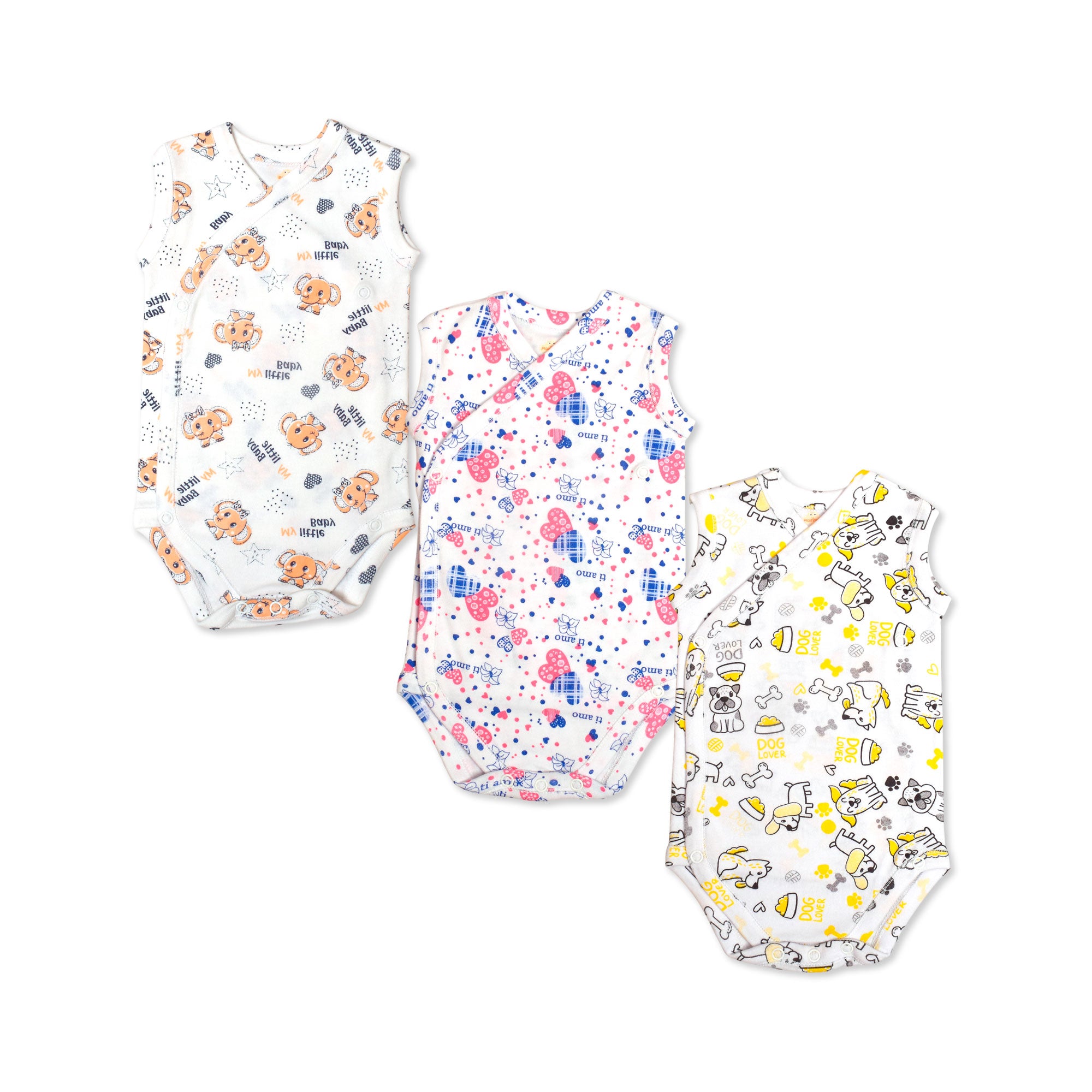 Printed Cotton Newborn Sleeveless Sidesnap - 3 Pack Bundle