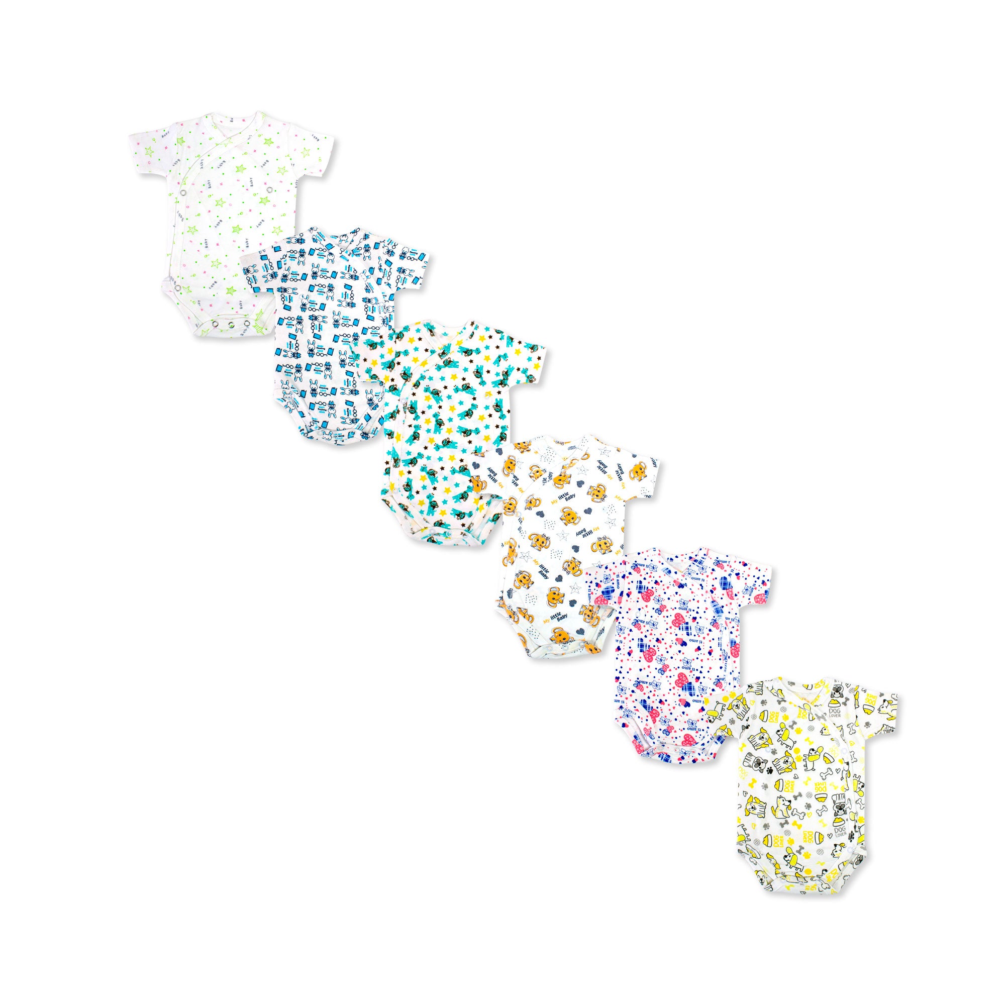 Printed Cotton Newborn Short Sleeve Sidesnap - 3 Pack Bundle