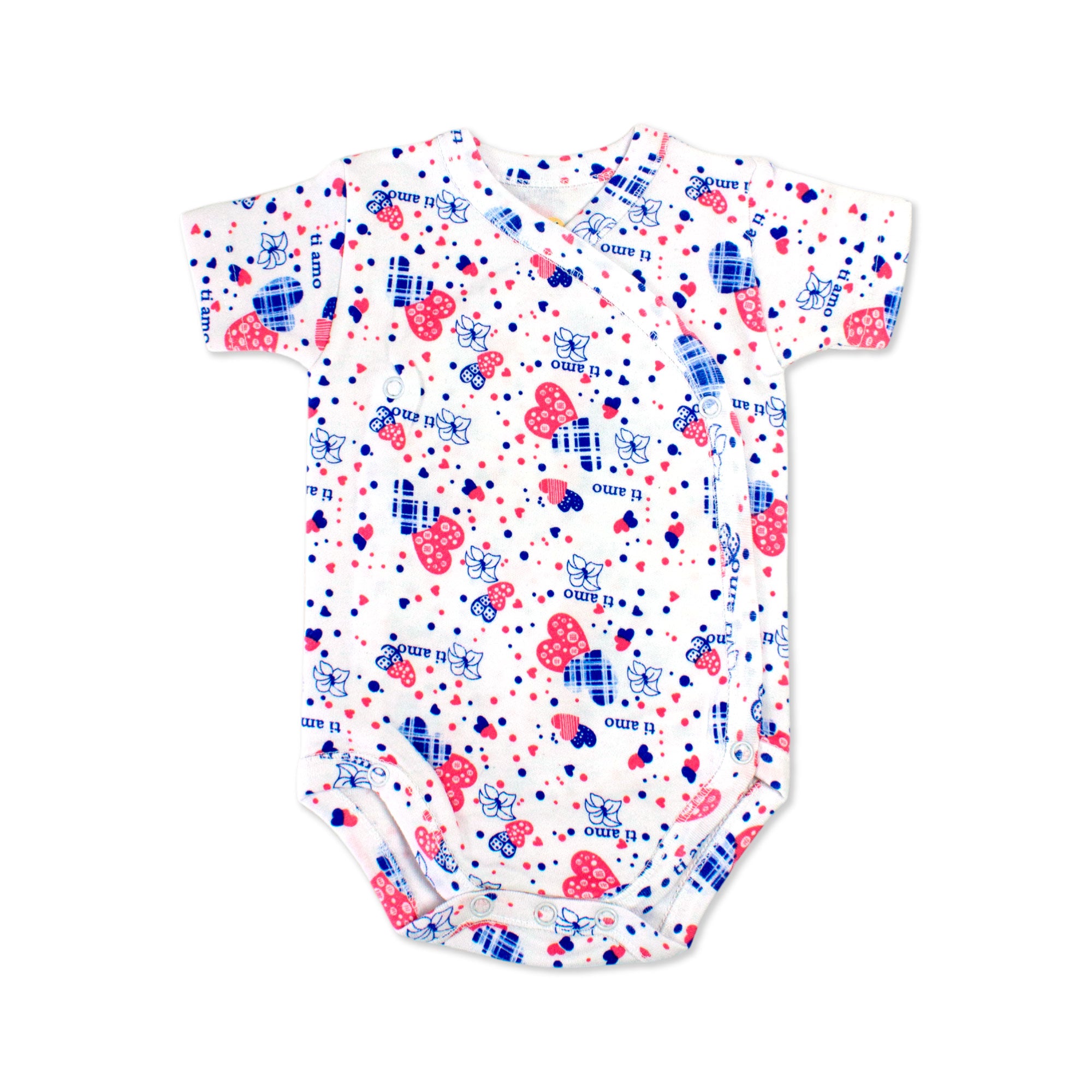 Printed Cotton Newborn Short Sleeve Sidesnap - Single