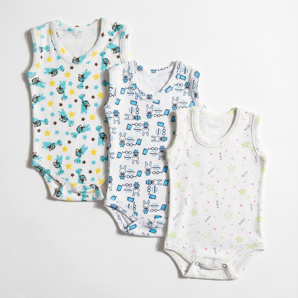 Printed Cotton Baby Sleeveless Bodysuit— Build Your 3-Pack