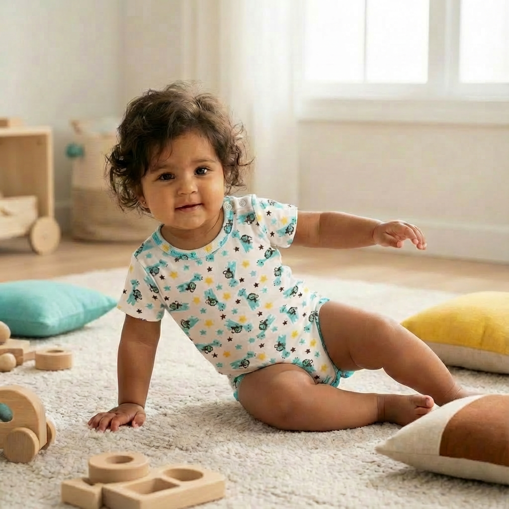 Printed Cotton Baby Short Sleeves Bodysuit – 1 Pack - Image 18